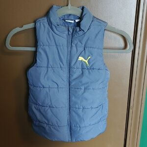 Puma Kids Navy Puffer Vest with Yellow Emblem